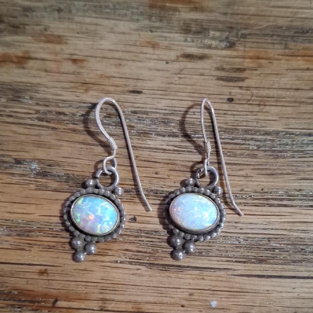 Elegant Vintage Silver Opal Earrings
